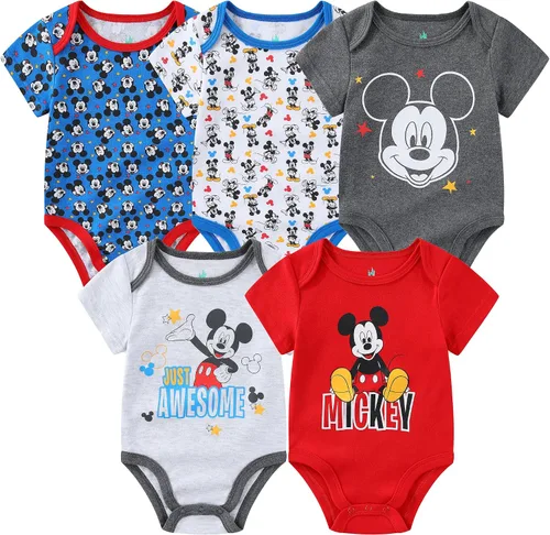 Disney Mickey Mouse, Lion King y Winnie the Pooh Baby Boys Paquete de 5 mamelucos para recién nacidos y bebés