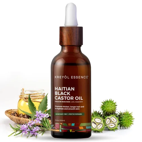 Miniatura 10 de Kreyol Essence - Aceite de ricino negro haitiano para piel y cabello, botella de vidrio, prensado en frío, sin hexano, cabello de aspecto más