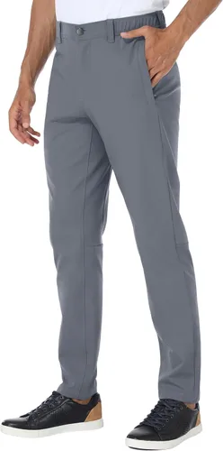 PULI Pantalones de golf para hombre, elásticos, ajustados, casuales, para trabajo, senderismo, pantalones impermeables con bolsillos