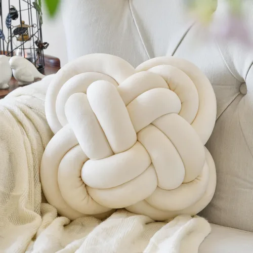 Xuyier Bola de almohada de nudo, almohadas decorativas con tela de terciopelo para sofá cama, decoración de 12 pulgadas, cojines cuadrados anudados