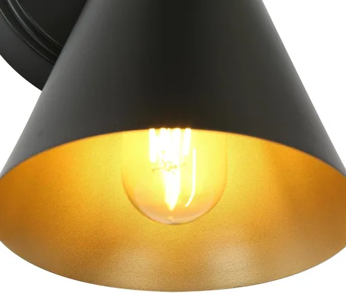 Miniatura 7 de Aplique de pared, 1 aplique de pared negro y dorado, lámpara moderna de pared de granja con pantalla de metal para dormitorio, sala de estar