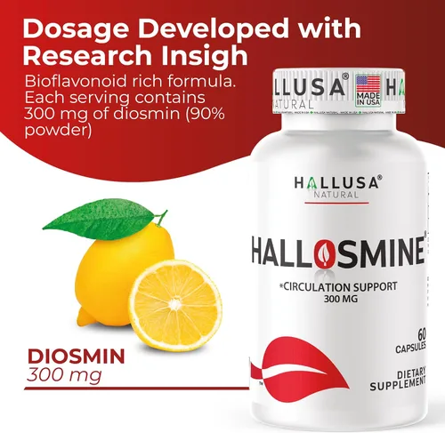 Miniatura 6 de Hallusa Natural Hallosmine Circulation & Vein Support Diosmin 300 mg + crema de piernas gratis, pies hinchados, tobillos y piernas, venas visibles