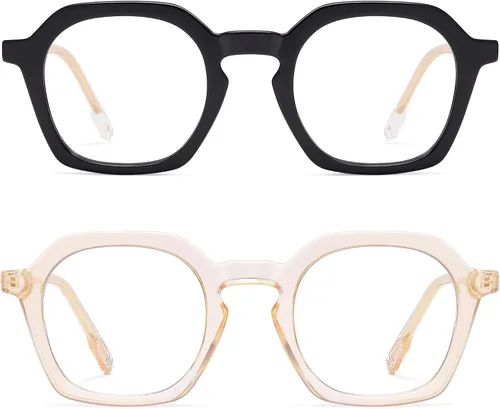 Miniatura 3 de AMOMOMA Paquete de 2 lentes de lectura cuadrados retro para mujeres y hombres, marco vintage para lector de computadora con luz azul AM6193