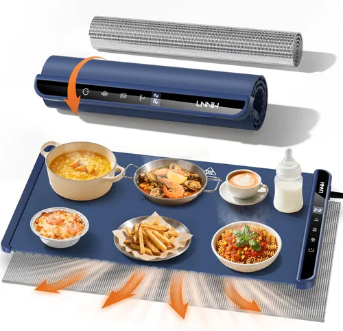 Tapete de calentamiento de alimentos con almohadilla resistente al calor, 26 x 15 pulgadas, 6 ajustes de temperatura y 6 ajustes de temporizador,