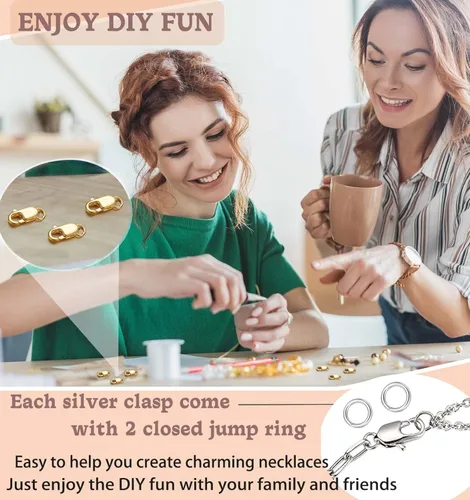 Miniatura 6 de Dailyacc Cierres de pinza de langosta para hacer joyas, oro y plata con anillos de salto, cierres seguros para collares, pulseras, manualidades