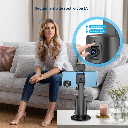 Miniatura 6 de Trípode de seguimiento facial automático giratorio de 360°, soporte para fotos y video, sin aplicación, soporte para cámara con control remoto