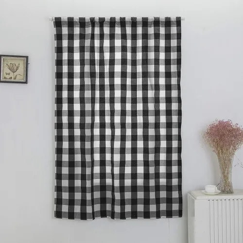 Miniatura 3 de vctops Cortinas entramadas de Navidad en negro y blanco estilo búfalo con función de amarras, estilo granja, térmicas, aislantes, para ventanas