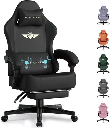 Miniatura 21 de GTPLAYER Silla de juegos grande y alta de tela con cojín de resorte de bolsillo, silla ergonómica de computadora de respaldo alto con reposapiés