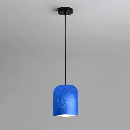 Nordic Creative Crackle - Lámpara colgante pequeña de hierro de una sola cabeza G9 Socket lámpara colgante para dormitorio junto a la cama (azul)