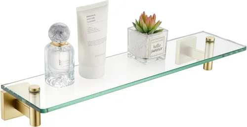 Miniatura 25 de KOKOSIRI Estantes de Pared Hardware de Baño Estante Flotante de Vidrio de 12 Pulgadas para Dormitorio, Sala de Estar, Cocina, Rack Colgante Bronce