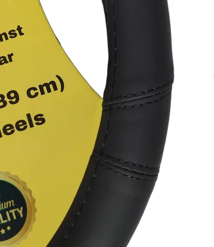 Miniatura 6 de Funda para volante, negra, de piel auténtica auténtica, pequeña, de 14 pulgadas, para hombres y mujeres, universal, elástica, resistente al calor