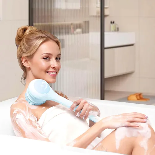 Miniatura 8 de Cepillo corporal eléctrico para la espalda, con esponja para la ducha, impermeable, mango largo doble, cepillo corporal con alimentación eléctrica