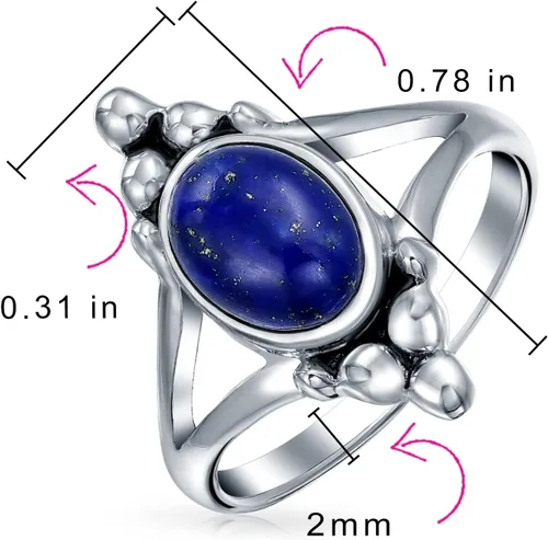 Miniatura 4 de Anillo de piedra lunar de lapislázuli estilo balinés estilo balinés ovalado para mujer, plata de ley 925