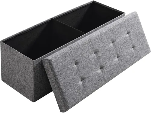Miniatura 15 de Ornavo Home Otomán de Almacenamiento Plegable de Lino Acolchado Cubo Cuadrado Reposapiés/Asiento - 15" x 15" x 15" (Gris)