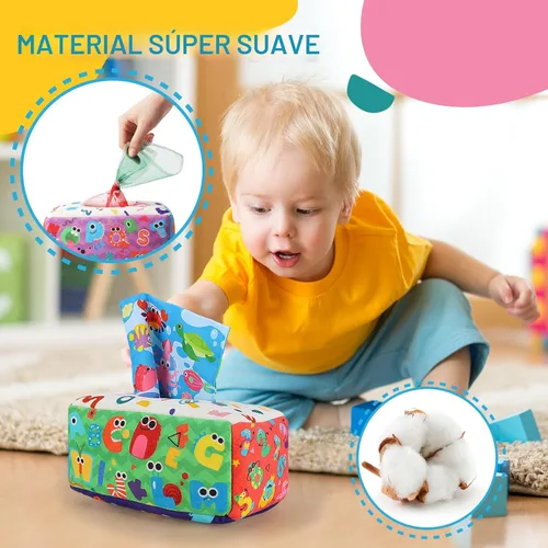 Miniatura 2 de URMYWO Caja de pañuelos de bebé juguete - Juguetes Montessori para bebés de 6-12 meses 1 año niño niña - Juguetes sensoriales suaves crujientes
