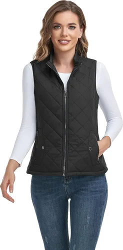 Miniatura 4 de LONGKING Chaleco para mujer con un bolsillo interior, cuello alto, ligero, con cremallera, acolchado, para mujer