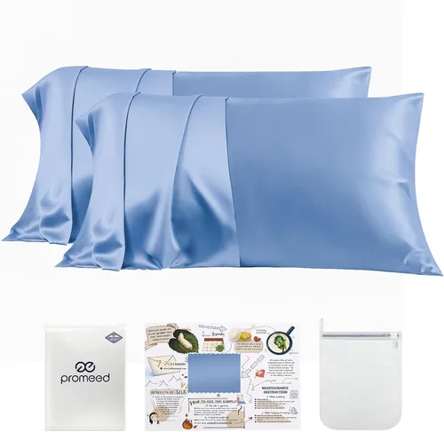 Miniatura 30 de PROMEED Funda de almohada de seda negra de grado 6A+ con cremallera, 23 fundas de almohada de seda de morera natural Momme para cabello y piel, Negro