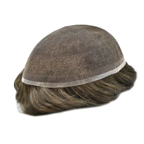 Miniatura 104 de Toupee para hombres nudos blanqueados hombres toupee hairpieces europeo virgen sistema de reemplazo de cabello humano suave encaje francés hombres