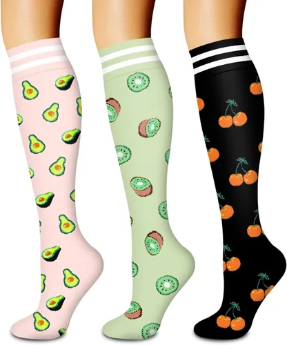 Miniatura 56 de Paquete de 3 pares de calcetines de compresión médica para mejorar la circulación de mujeres y hombres, para correr, hacer deporte y amamantar