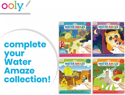 Miniatura 5 de Ooly Water Amaze - Incluye 12 tableros de revelación y cepillo, almohadillas reutilizables para niños, libros de colorear para niños pequeños