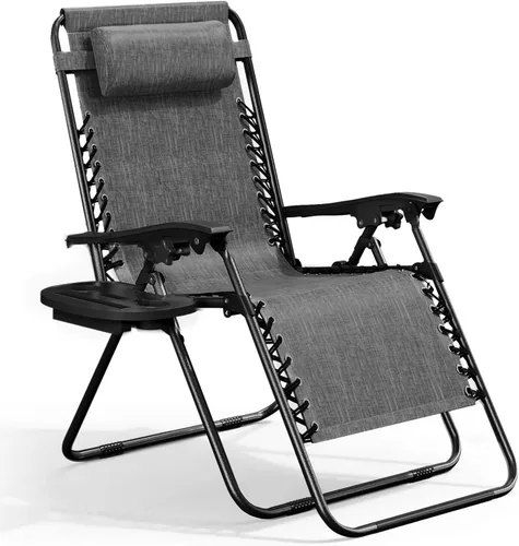 Miniatura 18 de Nestl Zero Gravity - Juego de 2 sillas de patio al aire libre con almohadas y bandejas portavasos, silla de campamento reclinable de malla de acero