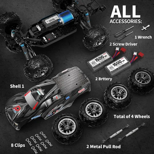 Miniatura 5 de Hosim Camión a control remoto a escala 1:10 de más de 48 KMH para adultos, 4 x 4 todo terreno, auto RC eléctrico impermeable para niños de 8 a 12
