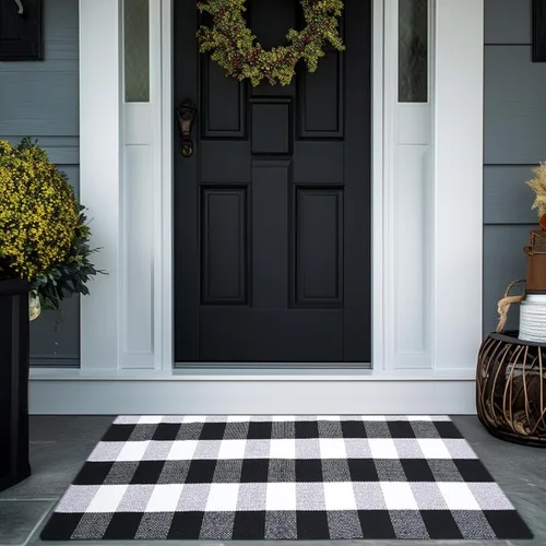 Miniatura 11 de Alfombra de cuadros rojos y blancos de Navidad de 27.5 x 43 pulgadas, tejida a mano para interiores y exteriores, mezcla de algodón a cuadros