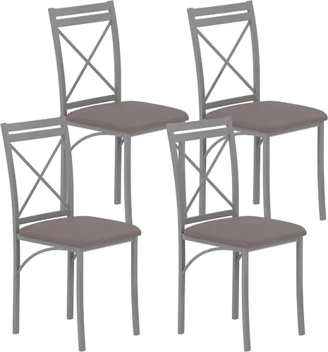Miniatura 8 de VECELO Juego de 4 sillas de comedor de metal, patas de acero y asientos acolchados de piel sintética para cocina, sala de estar, color negro