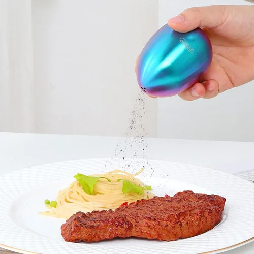 Miniatura 3 de Rainbow - Juego de salero y pimentero en forma de huevo de acero inoxidable, dispensador de sal y pimienta, 2 saleros para cocina (arcoíris)