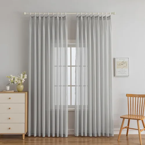 Miniatura 16 de Cortinas traslúcidas blancas con pliegues elegantes de 84 pulgadas, 1 panel, cortinas plisadas para sala de estar, puerta corrediza de vidrio