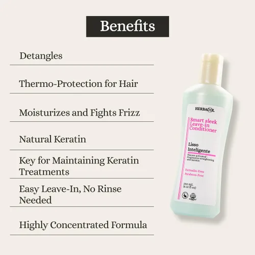 Miniatura 4 de Herbacol Lisso Inteligente Crema sin enjuague Tratamiento de queratina natural Anti-Frizz 8.1 onzas líquidas