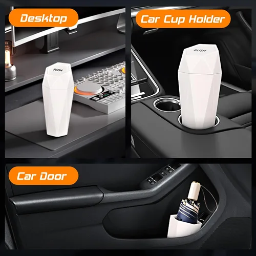 Miniatura 8 de Basurero portátil con tapa para automóvil, diseño de diamante, para automóvil, hogar, oficina, cocina, dormitorio (2 paquetes, beige)