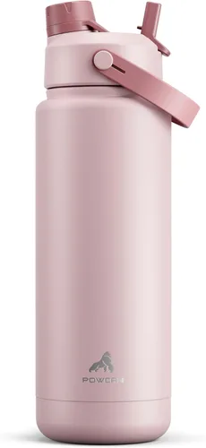 Miniatura 11 de POWCAN - Botella de agua térmica 2 en 1, sorbete y tapa con boquilla, antifugas, acero inoxidable sin BPA, apta portavasos automóvil, bebida fría 24