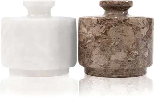 Salero de mármol con tapa de 3 pulgadas, contenedores celtas blancos y oceánicos de sal y pimienta para el hogar y la cocina, cuencos de sal y