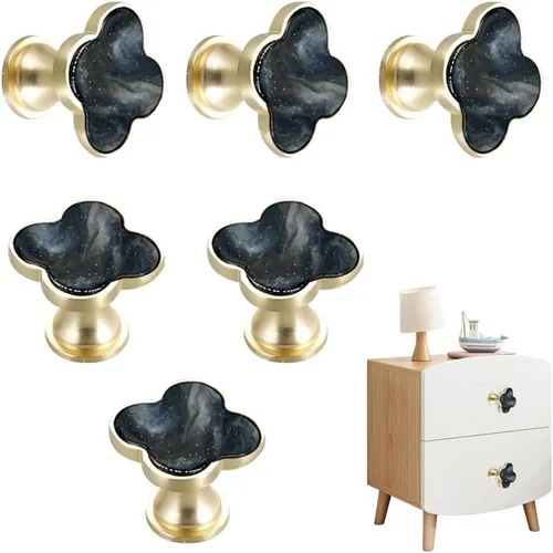 Miniatura 9 de 6 piezas de manijas de pomo de trébol de cuatro hojas de latón, pomos dorados para gabinetes, cajones, cómodas, muebles, cocina, armario, baño