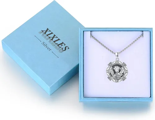 Miniatura 298 de Collar con colgante de plata de ley 925 con medalla de San Patrón, joyería religiosa para hombres y mujeres, con cadena de acero inoxidable 316L