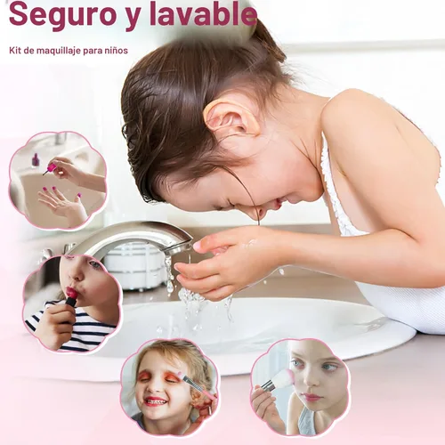 Miniatura 5 de Kit de maquillaje 60 en 1 para niños, con espejo de maquillaje LED de 3 colores real lavable, juegos de maquillaje para niñas de 5 a 8 años, regalo