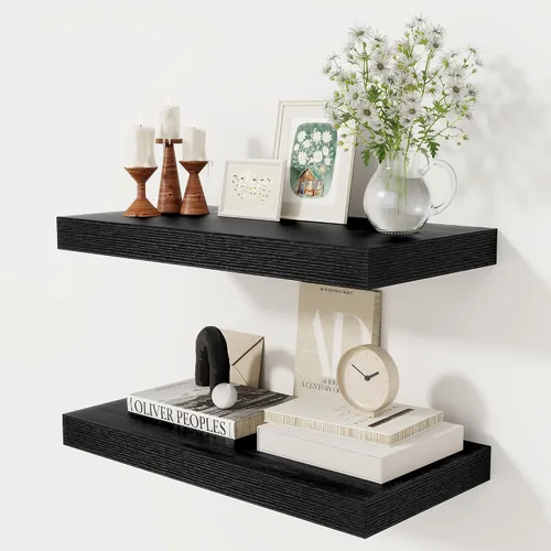 Miniatura 65 de Fun Memories - Estante flotante de 12 pulgadas, estantes de pared de madera rústica para decoración de pared y almacenamiento, estante flotante