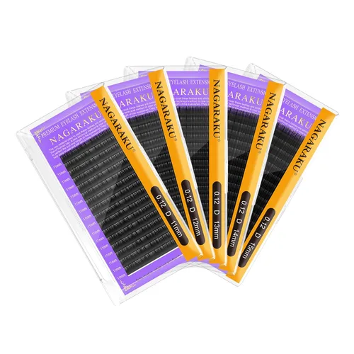Miniatura 302 de NAGARAKU Extensiones de pestañas, pestañas individuales, 0.05mm, rizo D, 15mm, clásico, negro mate, suave, natural, profesional, 16 filas, 0.05-D