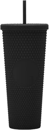 Vaso Tachonado DIY de 24oz. Vaso Tachonado Negro Mate con Tapa y Pajita. Vaso de Viaje Reutilizable con Aislamiento de Doble Pared. Vaso de Plástico