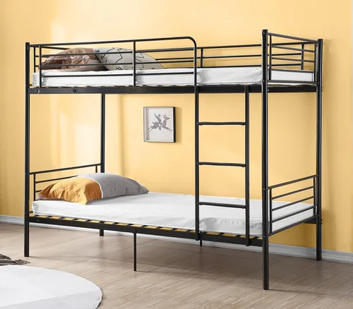 Miniatura 10 de Bonnlo Litera de metal individual sobre individual con escalera y rieles de seguridad, fácil montaje, marco de cama resistente para niños, Blanco