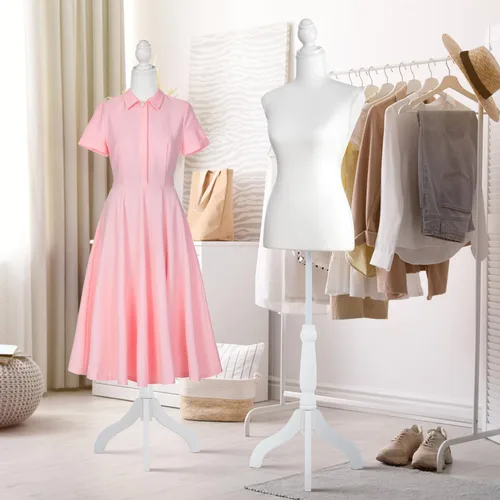 Miniatura 11 de Forma de maniquí femenino de 49.6 a 63.4 pulgadas, torso de maniquí ajustable con base de trípode de madera, soporte para vestido, joyería, costura