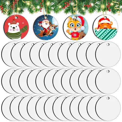 35 piezas de adornos de sublimación en blanco, adornos de sublimación redondos en blanco, adornos de sublimación navideños en blanco para decoración