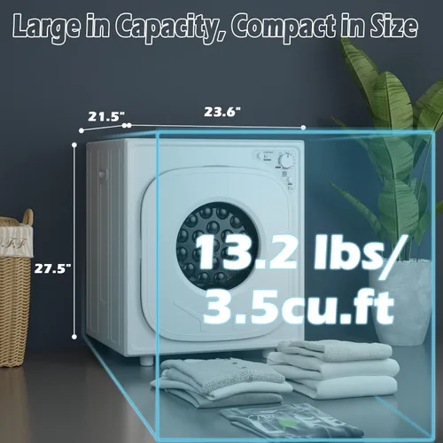 Miniatura 4 de Secadora portátil de acero inoxidable con panel táctil, 2 modos, 4 programas de secado y ventilación de escape ajustable, 13.2 libras, carga