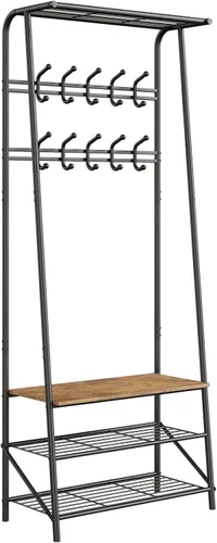 Miniatura 9 de Amyove Perchero para zapatos con 10 ganchos, banco de entrada con almacenamiento, organizador multifuncional para pasillo, muebles decorativos