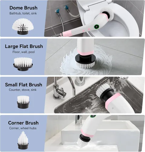 Miniatura 4 de Electric Bathroom Cleaning Brush, Cordless Spin Scrubber Full Body Waterproof IPX7 with Adjustable Handle, 8 Replaceable Brush Heads for