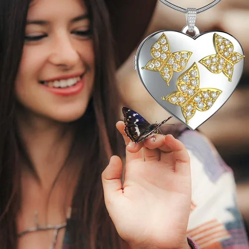 Miniatura 2 de Fanery sue Butterfly Locket Necklace with Picture Inside, Forever in My Heart Locket That Holds 2 Photos Personalized Heart Lockets Pendant Jewelry