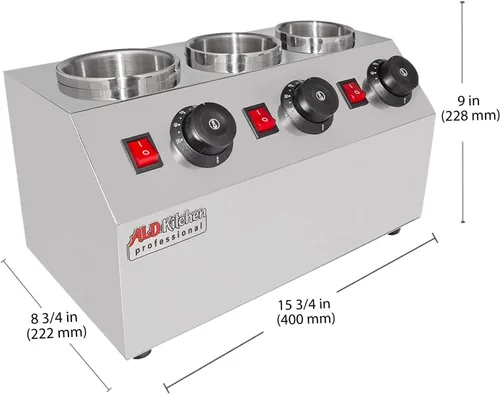 Miniatura 2 de ALDKitchen Dispensador de salsa Calentador eléctrico de salsa Calentador de salsa comercial Acero inoxidable 110 V (3 cabezas)