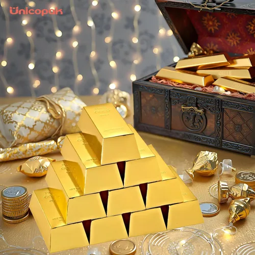 Miniatura 6 de UnicoPak Paquete de 30 cajas de regalo de fiesta de barra dorada, cajas de regalo doradas de papel de aluminio simulado, cajas de dulces decoradas
