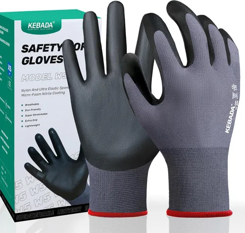 Miniatura 26 de Kebada W2 - Guantes de trabajo unisex, aptos para pantalla táctil, con agarre, elásticos, recubiertos de nitrilo, para jardinería, manejo de Gris